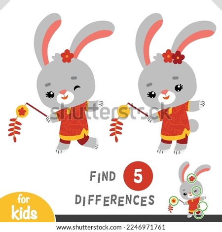 Find differences, educational game for children, Rabbit and chinese new year decoration