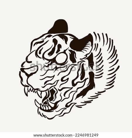 Tattoo fiery Tiger vintage black and white illustration. tiger vector image