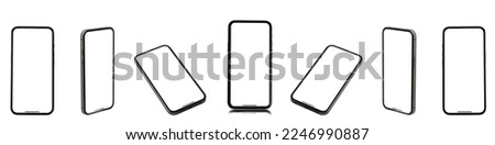 Mockup smart phone  Black smartphone with blank screen isolated on white background. Mockup phone to showcasing mobile web site design or screenshots your applications Clipping Path