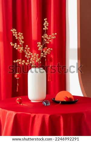 Chinese New Year decoration. Home decoration. Objects. Red colour. Chinese style. Contemporary art. Chinese celebration. Culture. Asia