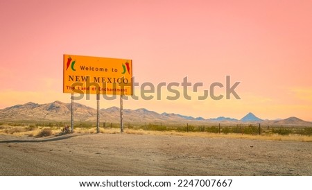 Welcome to New Mexico, The Land of Enchantment sign, Arizona Desert Landscape on Highway 10