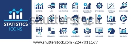 Statistics icon set. Containing data, web statistics, survey, prediction, presentation, cloud analysis and pie chart icons. Solid icon collection. Royalty-Free Stock Photo #2247011169