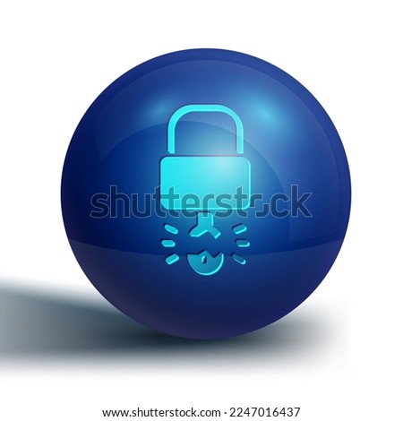 Blue Key broke inside of padlock icon isolated on white background. Padlock sign. Security, safety, protection, privacy concept. Blue circle button. Vector Illustration