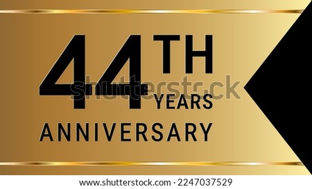44th Anniversary. Anniversary template design with golden text and ribbon for birthday celebration event. Vector Template Illustration