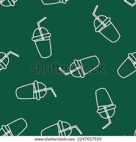 Green seamless pattern with outline drink 
