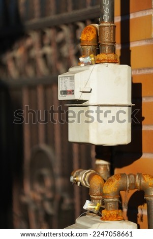 gas meter. detail. domestic gas consumption measuring device.