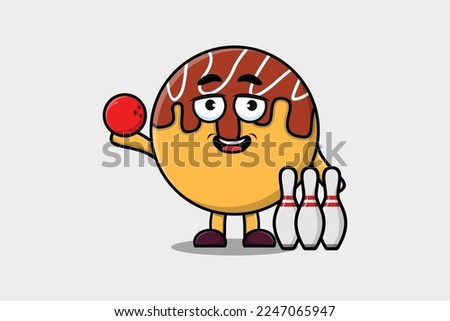 Cute cartoon Takoyaki character playing basketball in flat modern style design illustration