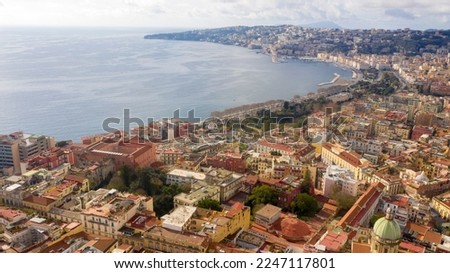 Aerial view of the Caracciolo seafront and Chiaia district in Naples, Italy. Royalty-Free Stock Photo #2247117801