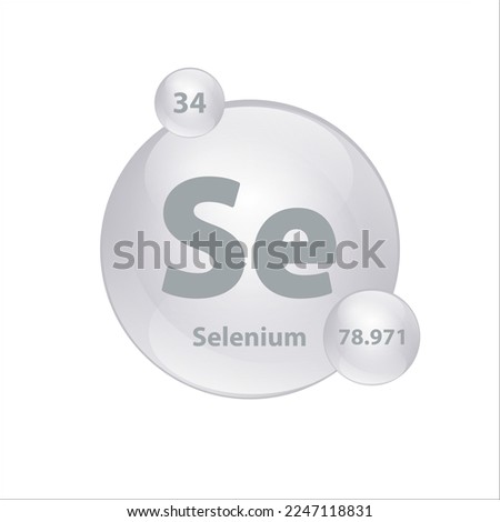 Icon structure Selenium (Se) chemical element round shape circle grey, silver easily. Chemical element of periodic table Sign with atomic number. Study in science for education. 3D Illustration vector Royalty-Free Stock Photo #2247118831