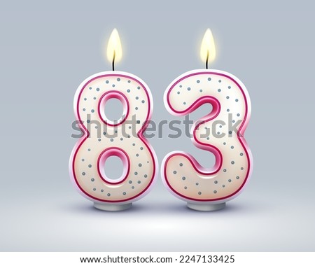 Happy Birthday years. 83 anniversary of the birthday, Candle in the form of numbers. Vector illustration