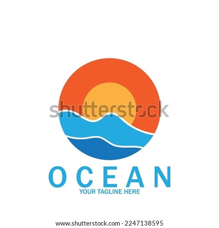 ocean wave sun vector logo icon vector illustration template design