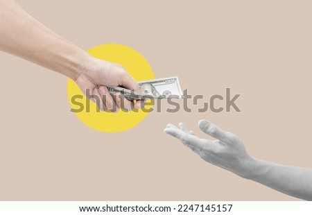 Digital collage modern art. Hand giving and receiving money Royalty-Free Stock Photo #2247145157