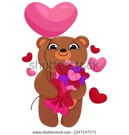 Single hand drawn bear for Valentine s day. Vector illustration clip art. Cute element for greeting cards, posters, stickers and seasonal design. Isolated on white background.