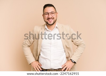 Adult latin business man cut out isolated confident keeping hands on hips. Royalty-Free Stock Photo #2247162955