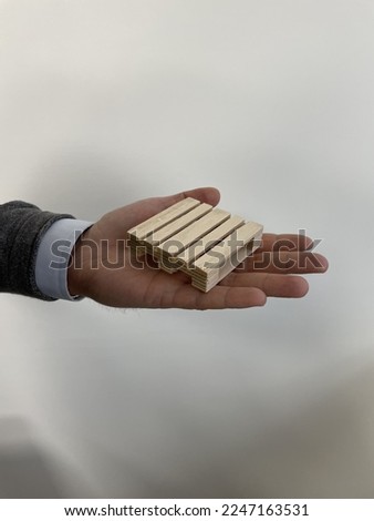 Business hands with small wood pallet