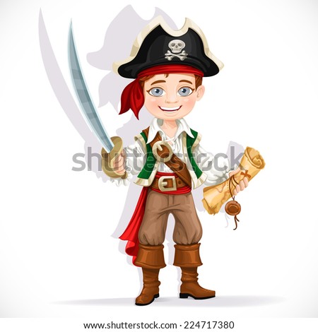 Cute pirate boy with cutlass isolated on a white background Royalty-Free Stock Photo #224717380