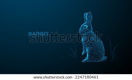 Rabbit. Digital polygon illustration of bunny. Isolated line and dots technology vector of hare. 3D wireframe coney on dark background. Eastern rabbit.