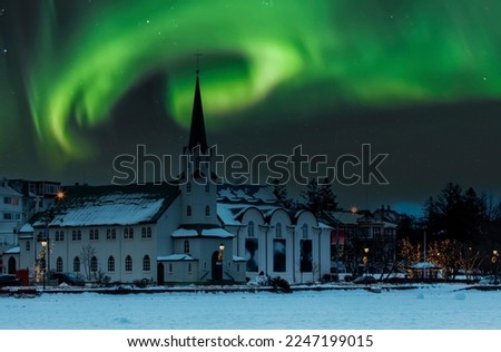 Reykjavik northen light in the town  Royalty-Free Stock Photo #2247199015