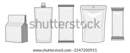 packaging pouch with line illustration style, pouch bags mockup isolated on white background. 