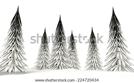 Conifer trees on winter country with snow 