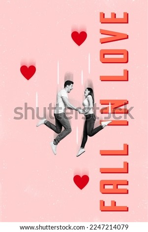 Photo sketch collage graphics artwork picture of funny couple falling in love 14 february together isolated drawing background
