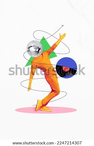 Creative photo 3d collage artwork poster picture of funky crazy man have fun dance freestyle hiphop isolated on painting background