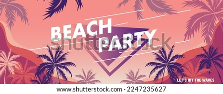 Beach Party Palm Banner Design colourful Gradient palm tree  Summer Background Celebration web design Banner sign template card graphic design  vector