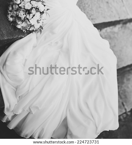 Young bride on wedding day. Black and white picture. 