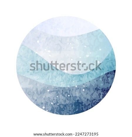 Watercolor sea waves in circle shape isolated on white background. Abstract aquarelle illustration.