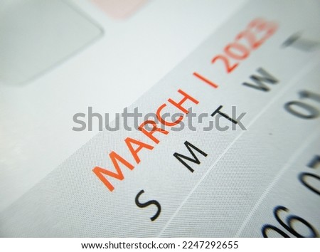 Desktop calendar march close up on a white background, 2023 concept photo