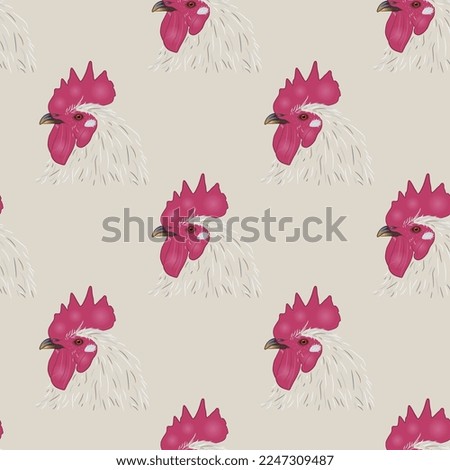 Seamless animal pattern with rooster heads. On white background.