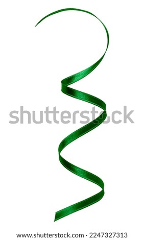 Shiny satin ribbon in green color isolated over white background. Ribbon image for decoration design.