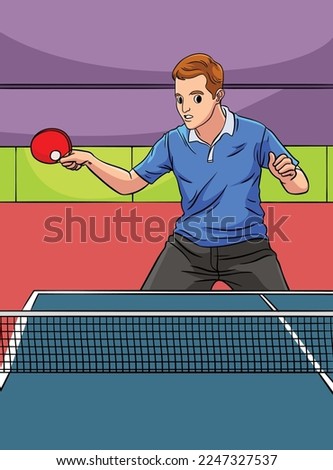Table Tennis Colored Cartoon Illustration