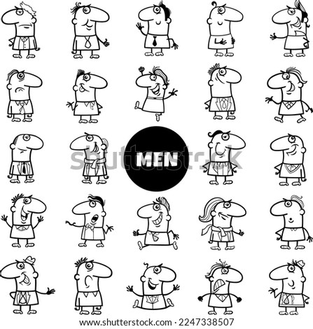Cartoon illustration of men comic characters big set