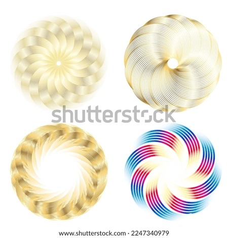 Set design element circle. Isolated bold vector colors golden ring from. Abstract glow many glittering swirl created using Blend Tool. Vector illustration EPS 10 art deco style for wedding invitation