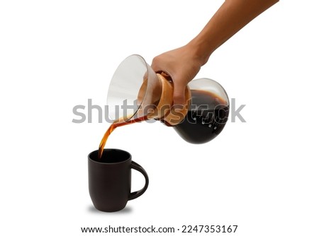 Serving coffee holding hand isolated white background  Royalty-Free Stock Photo #2247353167