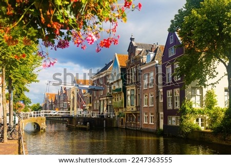 The old citycentre of Alkmaar streets, canal and draw bridge, Netherlands Royalty-Free Stock Photo #2247363555