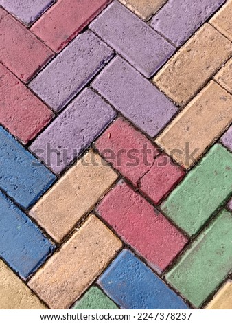 Perspective view of colorful paving block, brick floor pattern. 