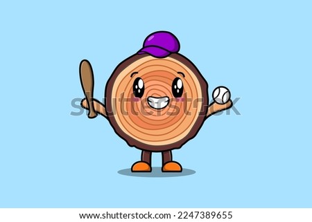 Cute cartoon Wood trunk character playing baseball in modern style design