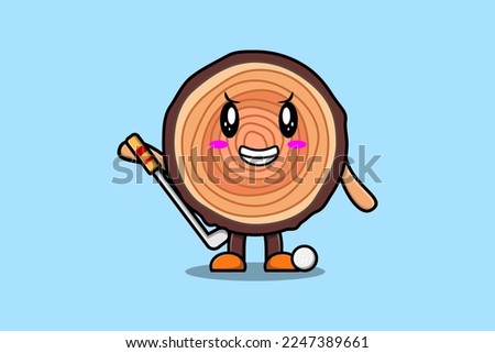 Cute cartoon Wood trunk character playing golf in concept flat cartoon style illustration