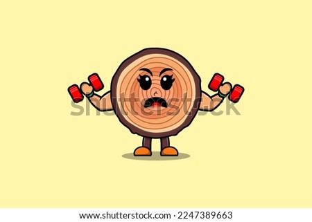 Cute cartoon Wood trunk character is fitness with barbell in modern style design