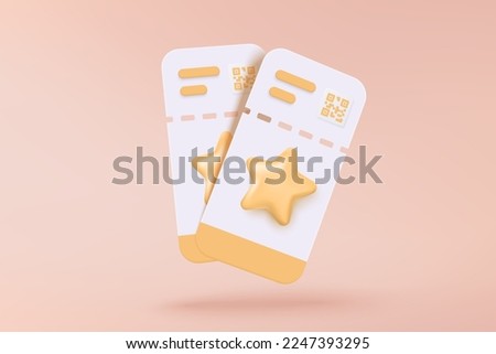 3D cinema movie ticket with minimal film theater play icon, ready for watch movie in theatre. Media film for entertainment, 3d booking ticket service. 3d vector cinema coupon icon render illustration Royalty-Free Stock Photo #2247393295