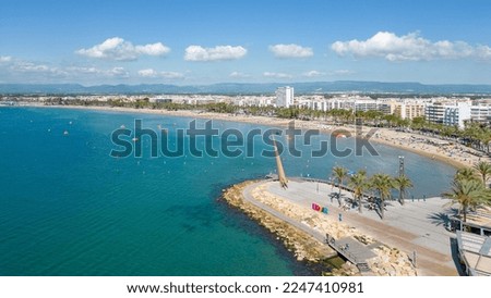 Salou, Spain shoreline aerial view on a sunny day Royalty-Free Stock Photo #2247410981