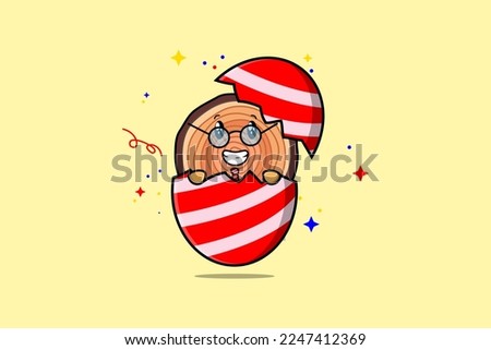 Cute cartoon Wood trunk character coming out from easter look so happy illustration