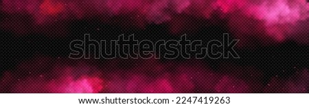 Pink smoke frame isolated on transparent background. Realistic vector illustration of color clouds with overlay effect. Gender party, disco, celebration, nightclub banner design element