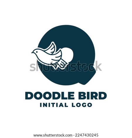 letter Q doodle bird initial vector logo design illustration