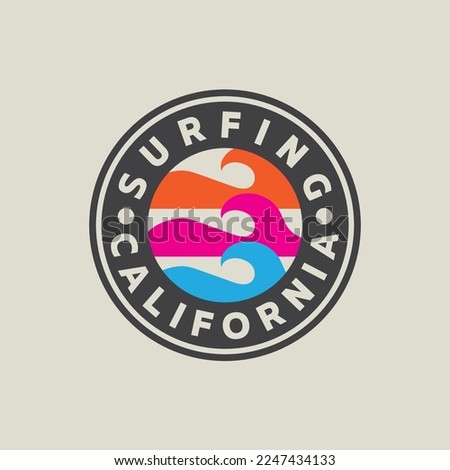 Vector illustration on the theme of surfing and surf in California. Typography, t-shirt graphics, print, poster, banner, flyer, postcard