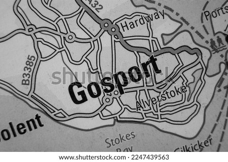 Gosport, Hampshire, United Kingdom atlas map town name - black and white