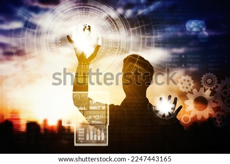 Silhouette of a businessman with touch Screen Concept Set