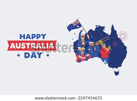 VECTORS. Editable banner for Australia day, January 26, people celebrating, waving flag Royalty-Free Stock Photo #2247454635